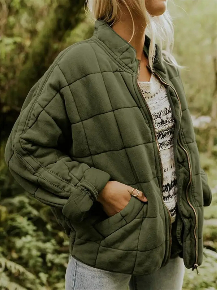 Veste matelassée femme zippée légère, veste oversize chaude et douce avec poches pour l'automne