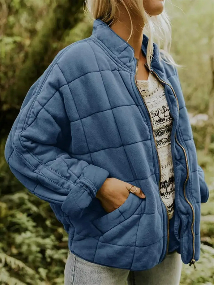 Veste matelassée femme zippée légère, veste oversize chaude et douce avec poches pour l'automne