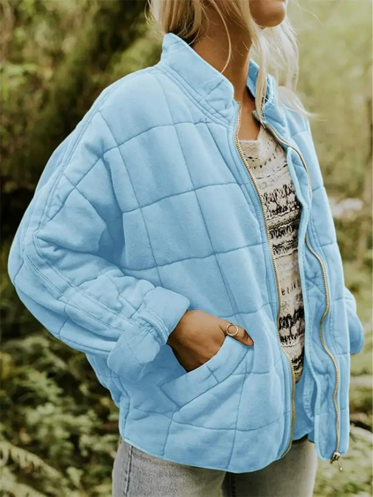 Veste matelassée femme zippée légère, veste oversize chaude et douce avec poches pour l'automne