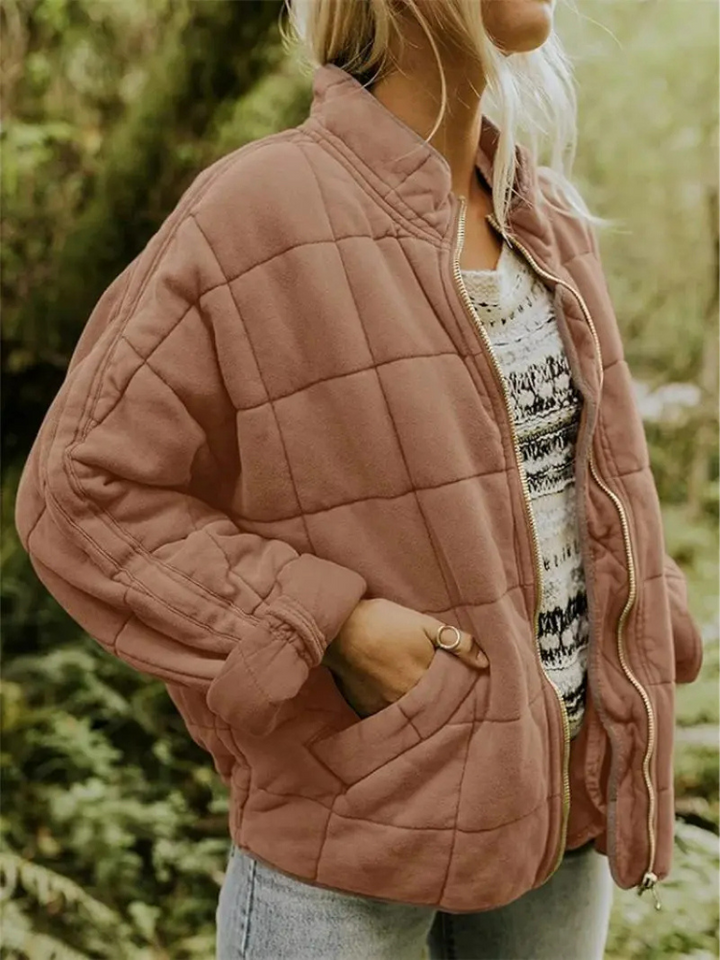 Veste matelassée femme zippée légère, veste oversize chaude et douce avec poches pour l'automne