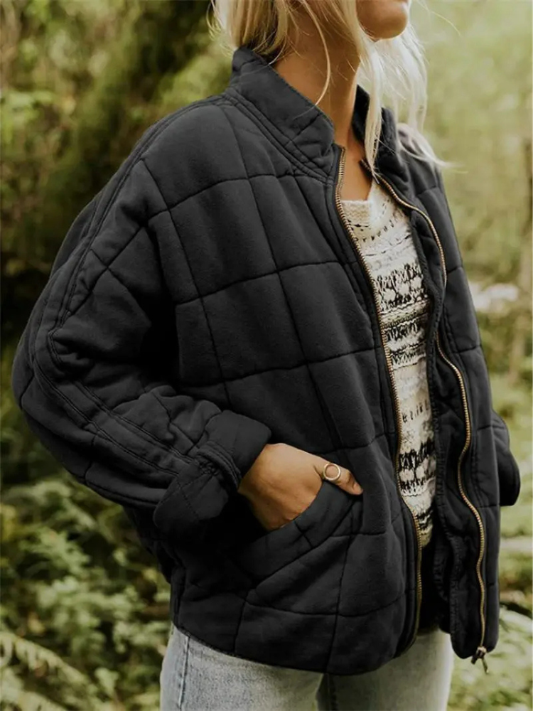 Veste matelassée femme zippée légère, veste oversize chaude et douce avec poches pour l'automne