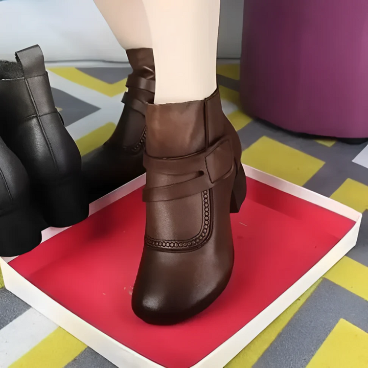 Bottines femme à boucle et petit talon aspect cuir, bottines confortables pour l'automne