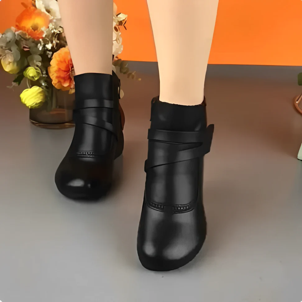 Bottines femme à boucle et petit talon aspect cuir, bottines confortables pour l'automne