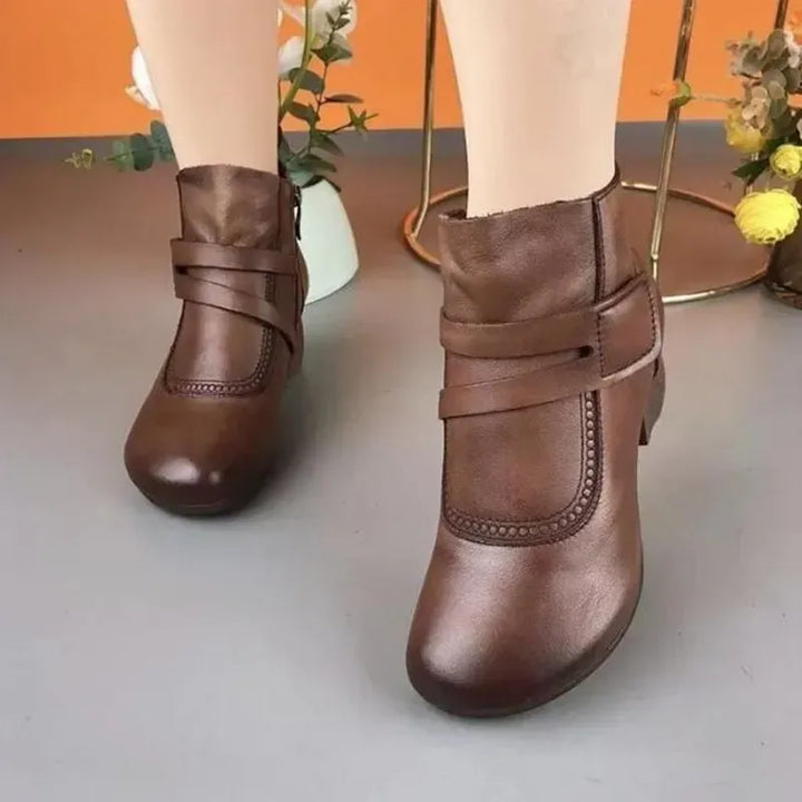 Bottines femme à boucle et petit talon aspect cuir, bottines confortables pour l'automne
