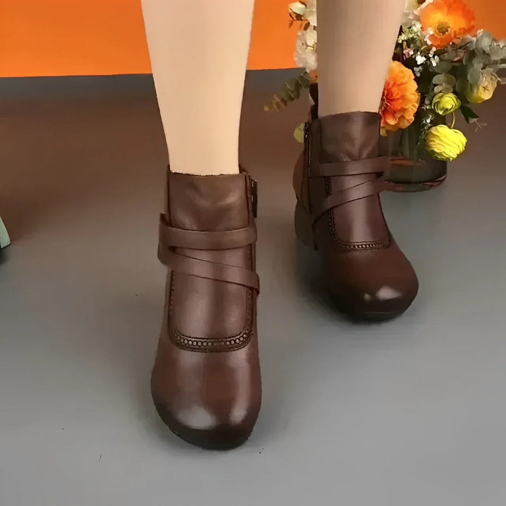 Bottines femme à boucle et petit talon aspect cuir, bottines confortables pour l'automne