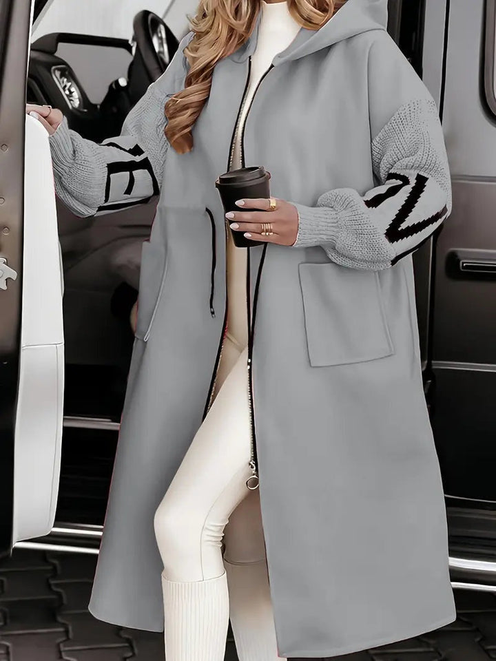 Parka longue pour femme à capuche, manteau d’automne en maille