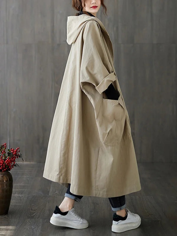 Parka trench femme longue en coton avec capuche pour l’automne
