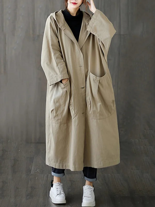 Parka trench femme longue en coton avec capuche pour l’automne