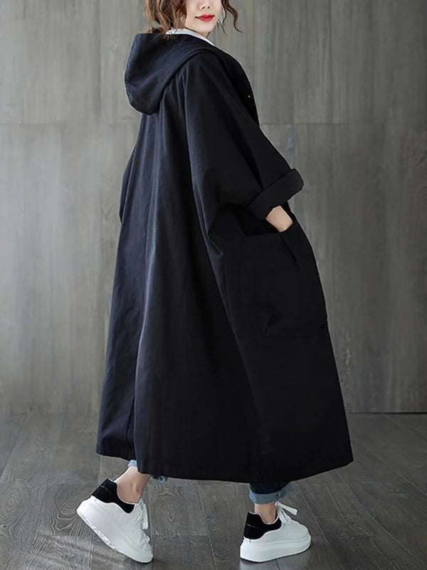 Parka trench femme longue en coton avec capuche pour l’automne