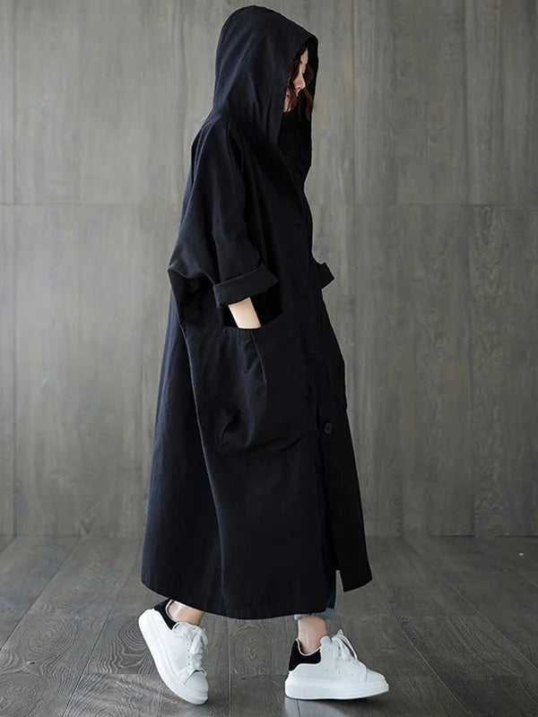 Parka trench femme longue en coton avec capuche pour l’automne