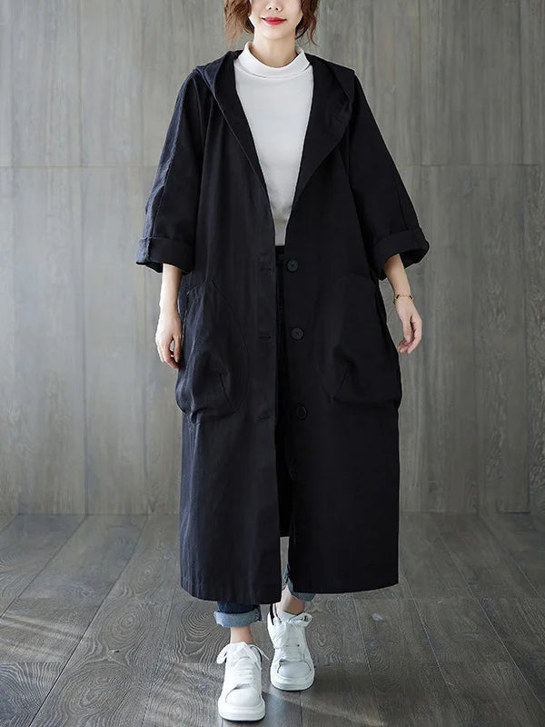 Parka trench femme longue en coton avec capuche pour l’automne