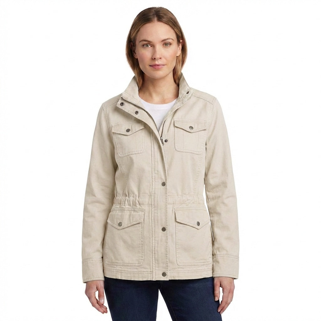 Fitted cotton military jacket for women, for the transitional season and autumn