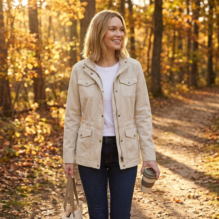 Fitted cotton military jacket for women, for the transitional season and autumn