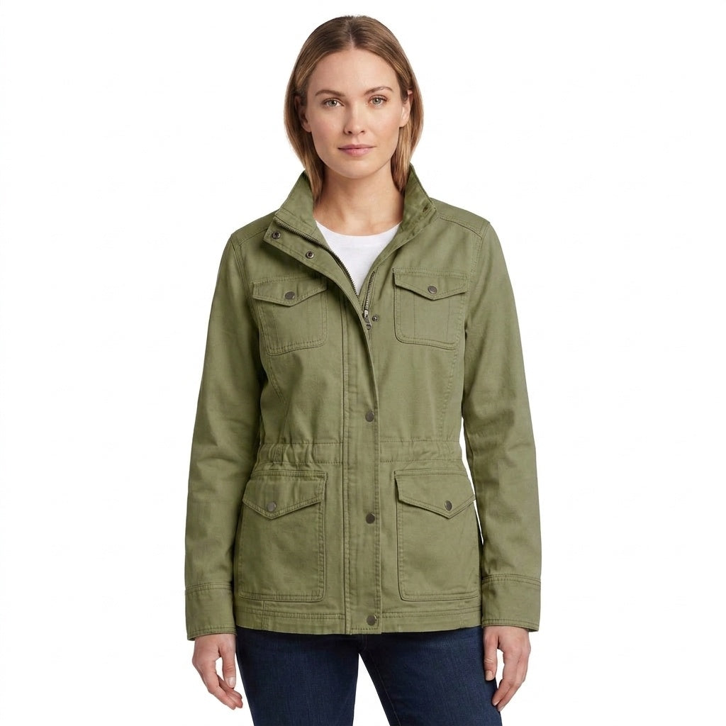 Fitted cotton military jacket for women, for the transitional season and autumn
