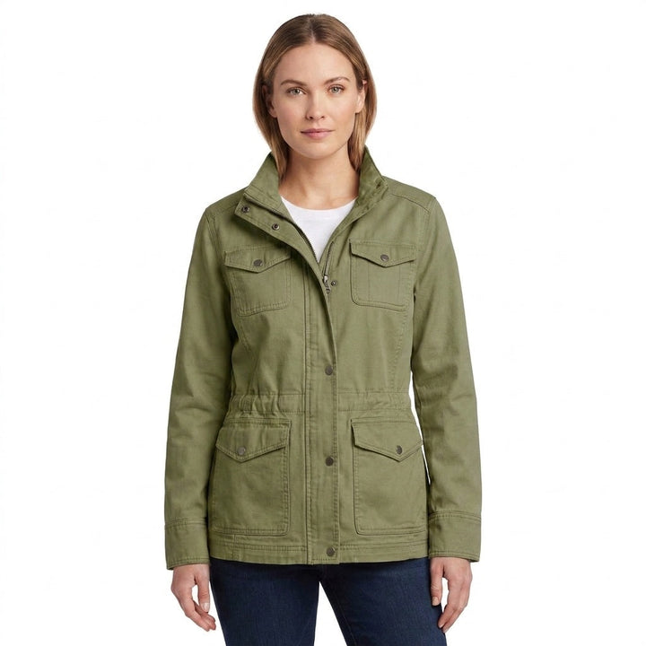 Fitted cotton military jacket for women, for the transitional season and autumn