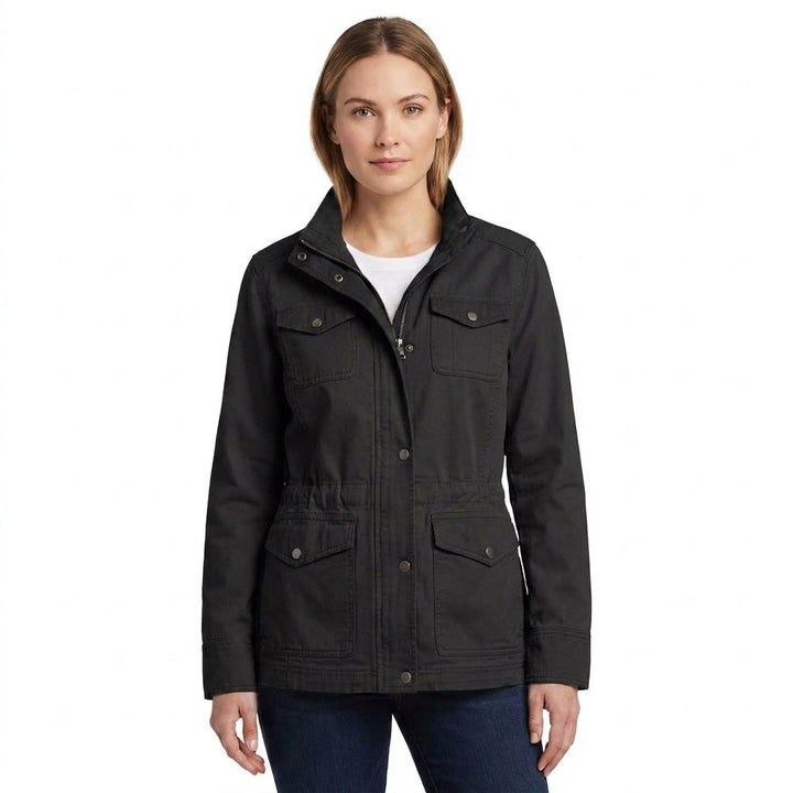 Fitted cotton military jacket for women, for the transitional season and autumn