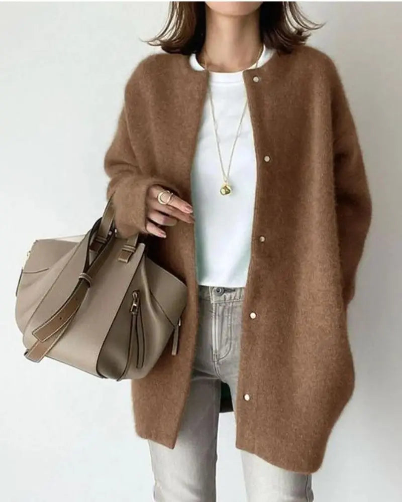 Cardigan femme en laine et mohair pour automne hiver maille chaude élégante