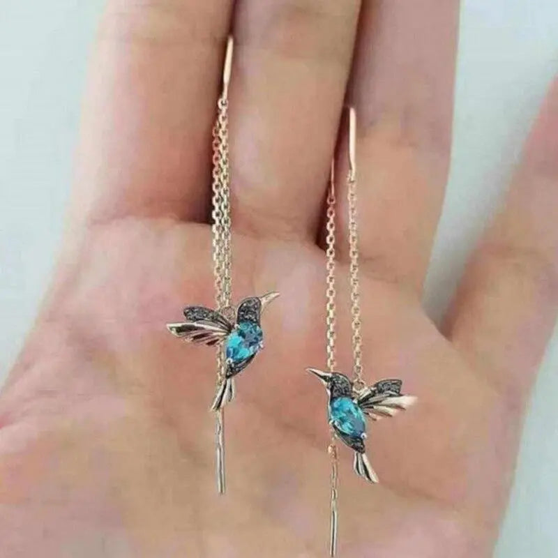 Boucles d’oreilles à enfiler plaquées or avec oxydes de zirconium, colibri automnal