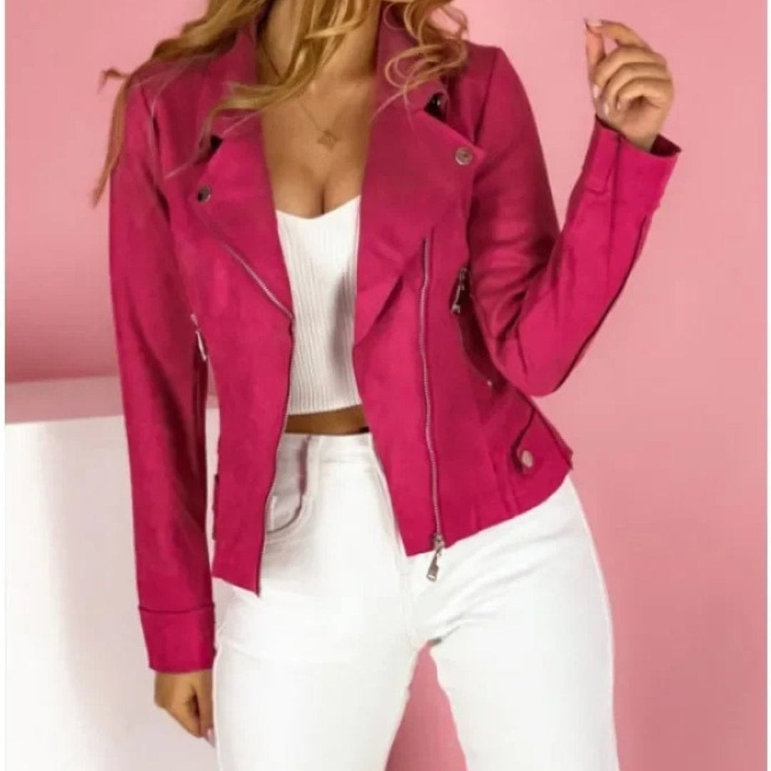 Women's faux leather biker jacket, ideal for autumn and mid-season