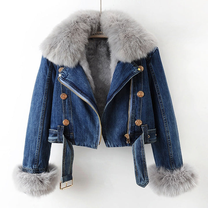 Veste en jean pour femme chaude, doublée de fourrure, en coton, pour l’automne