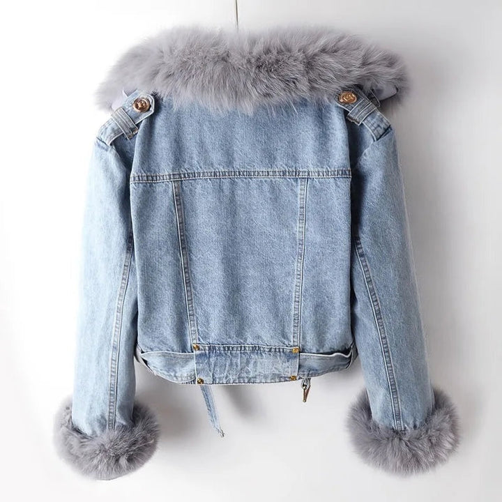 Veste en jean pour femme chaude, doublée de fourrure, en coton, pour l’automne