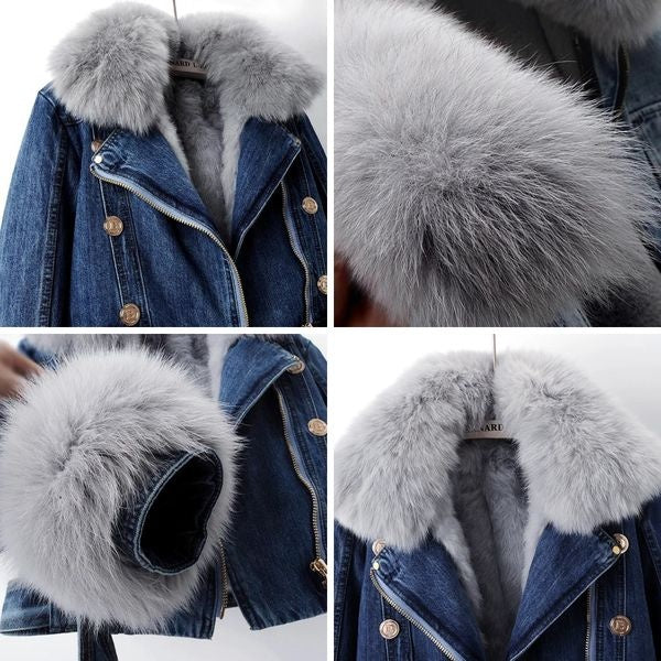 Veste en jean pour femme chaude, doublée de fourrure, en coton, pour l’automne