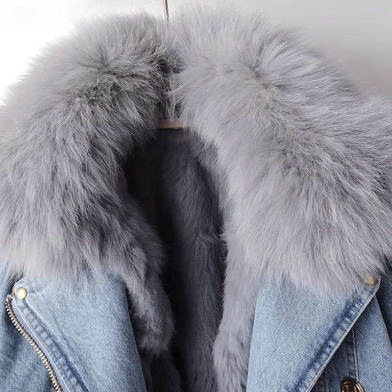 Veste en jean pour femme chaude, doublée de fourrure, en coton, pour l’automne