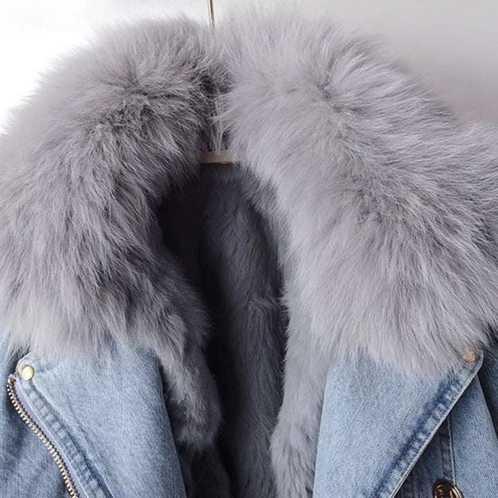 Veste en jean pour femme chaude, doublée de fourrure, en coton, pour l’automne