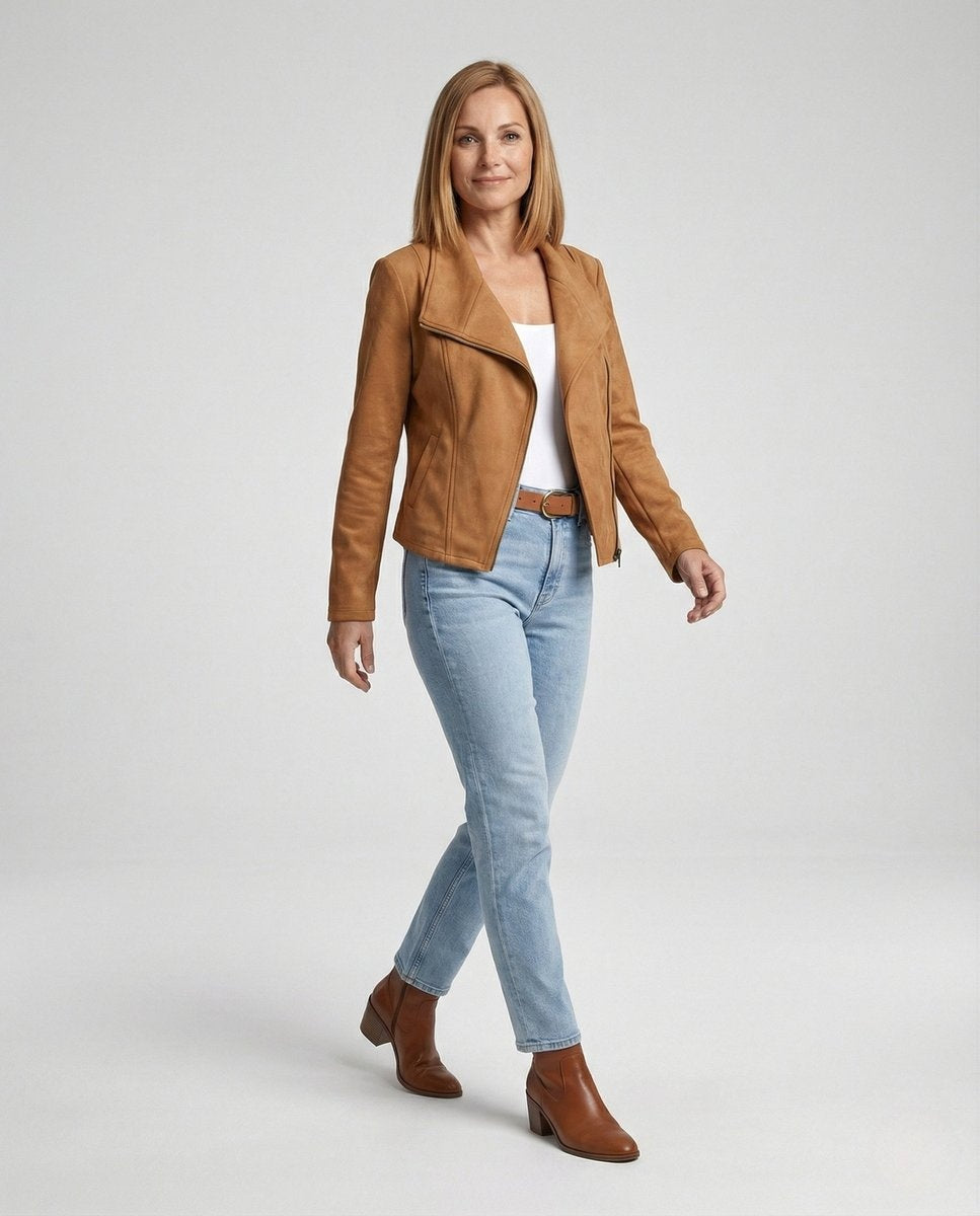 Veste perfecto femme en suédine pour la mi-saison, automne