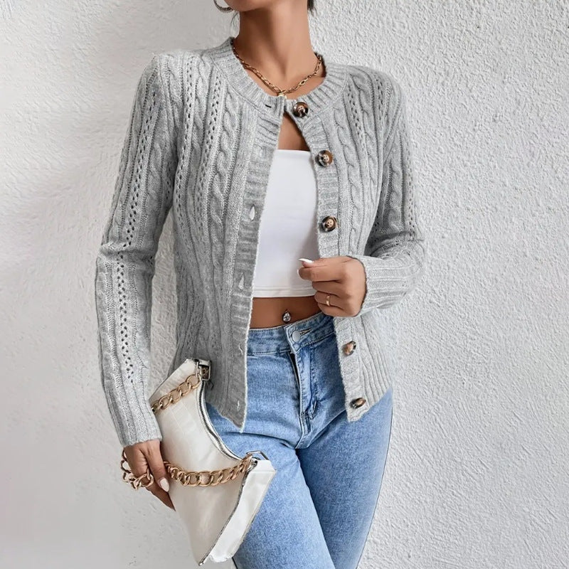 Cardigan femme en laine ajourée, boutonné, pour l’automne