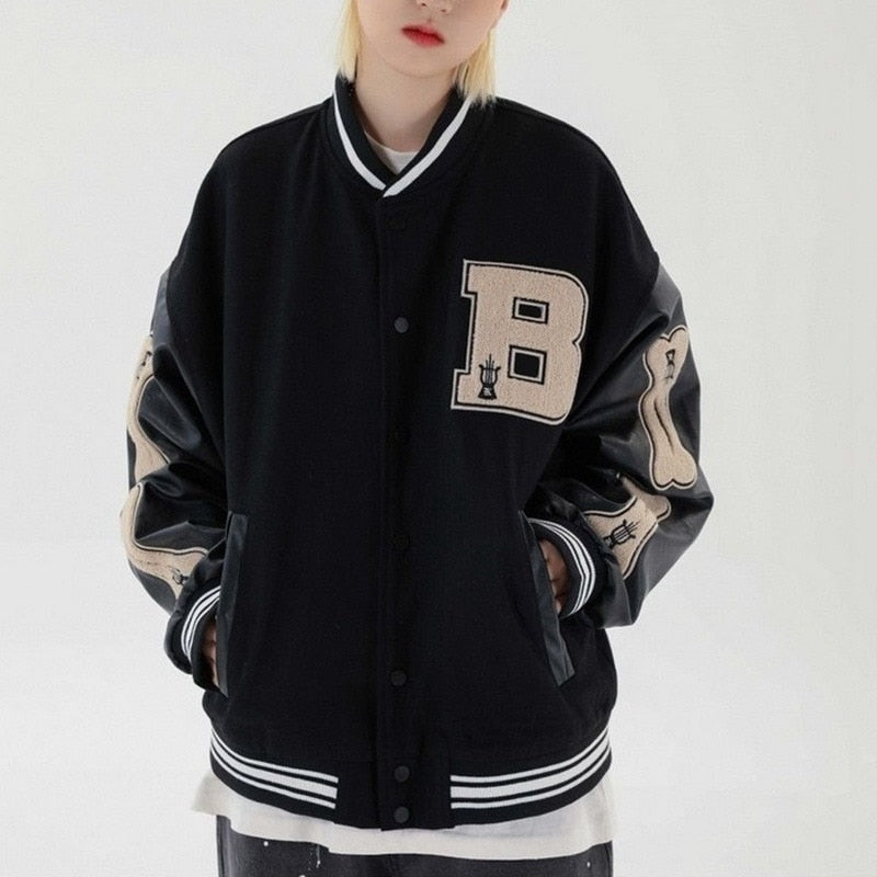 Veste baseball varsity pour femme en polaire avec similicuir, pour l’automne