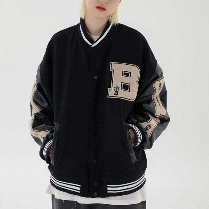 Veste baseball varsity pour femme en polaire avec similicuir, pour l’automne