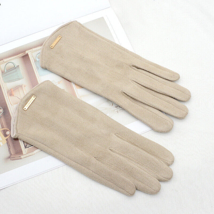 Elegant women's suede gloves lined with cashmere for winter with touchscreen functionality