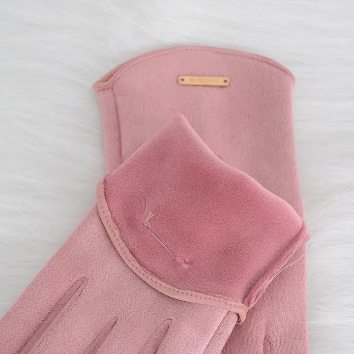 Elegant women's suede gloves lined with cashmere for winter with touchscreen functionality