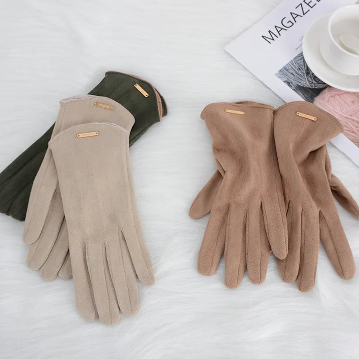 Elegant women's suede gloves lined with cashmere for winter with touchscreen functionality