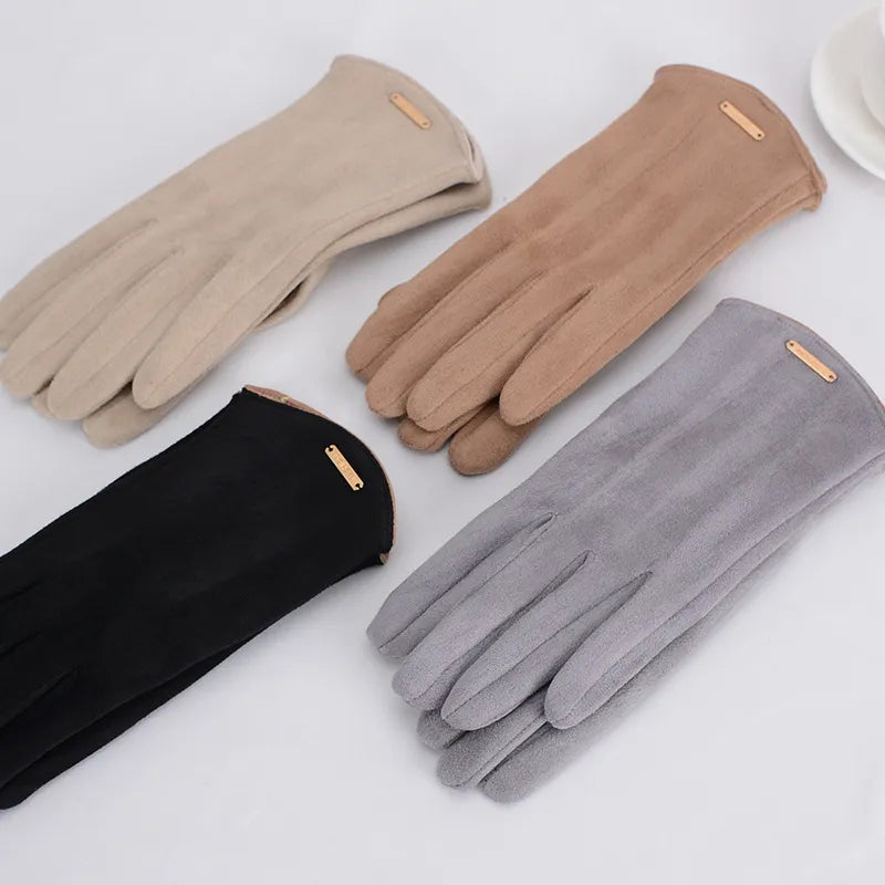 Elegant women's suede gloves lined with cashmere for winter with touchscreen functionality