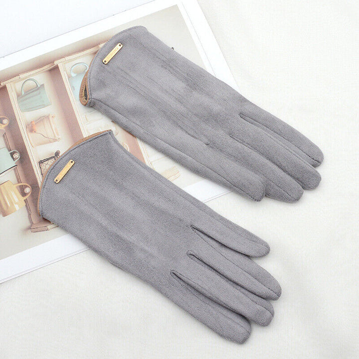 Elegant women's suede gloves lined with cashmere for winter with touchscreen functionality