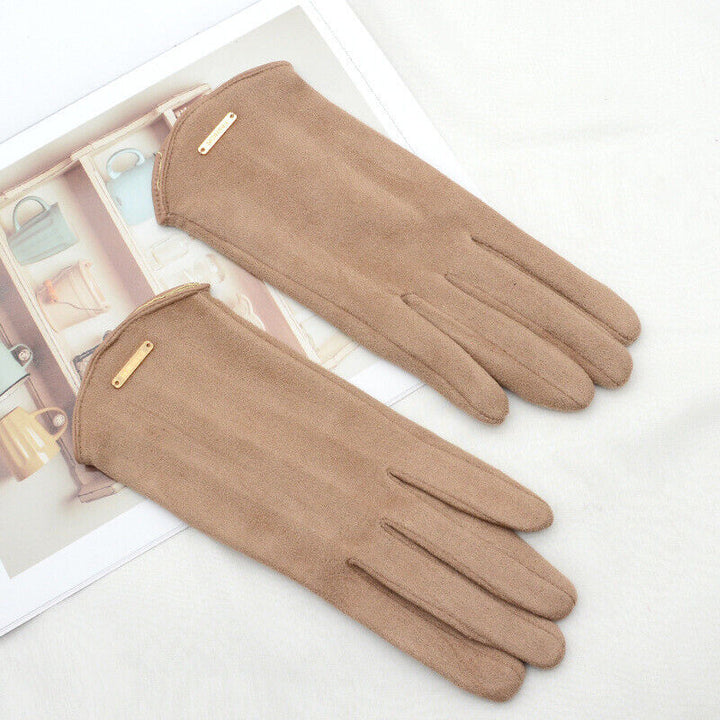 Elegant women's suede gloves lined with cashmere for winter with touchscreen functionality