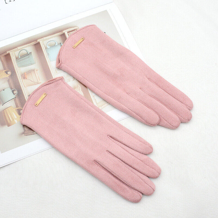 Elegant women's suede gloves lined with cashmere for winter with touchscreen functionality