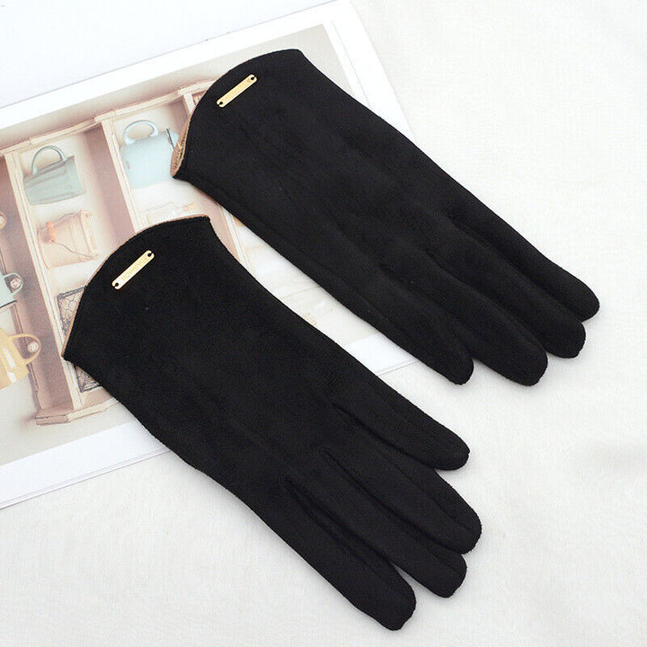Elegant women's suede gloves lined with cashmere for winter with touchscreen functionality