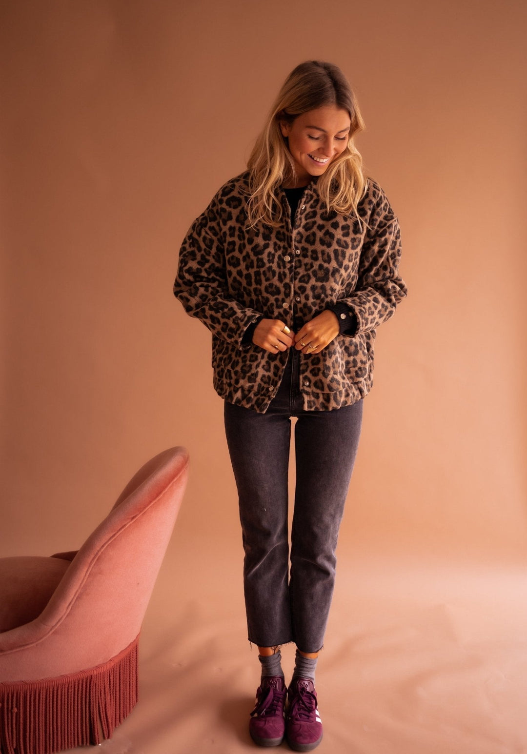 Women's cotton leopard-print mid-season jacket
