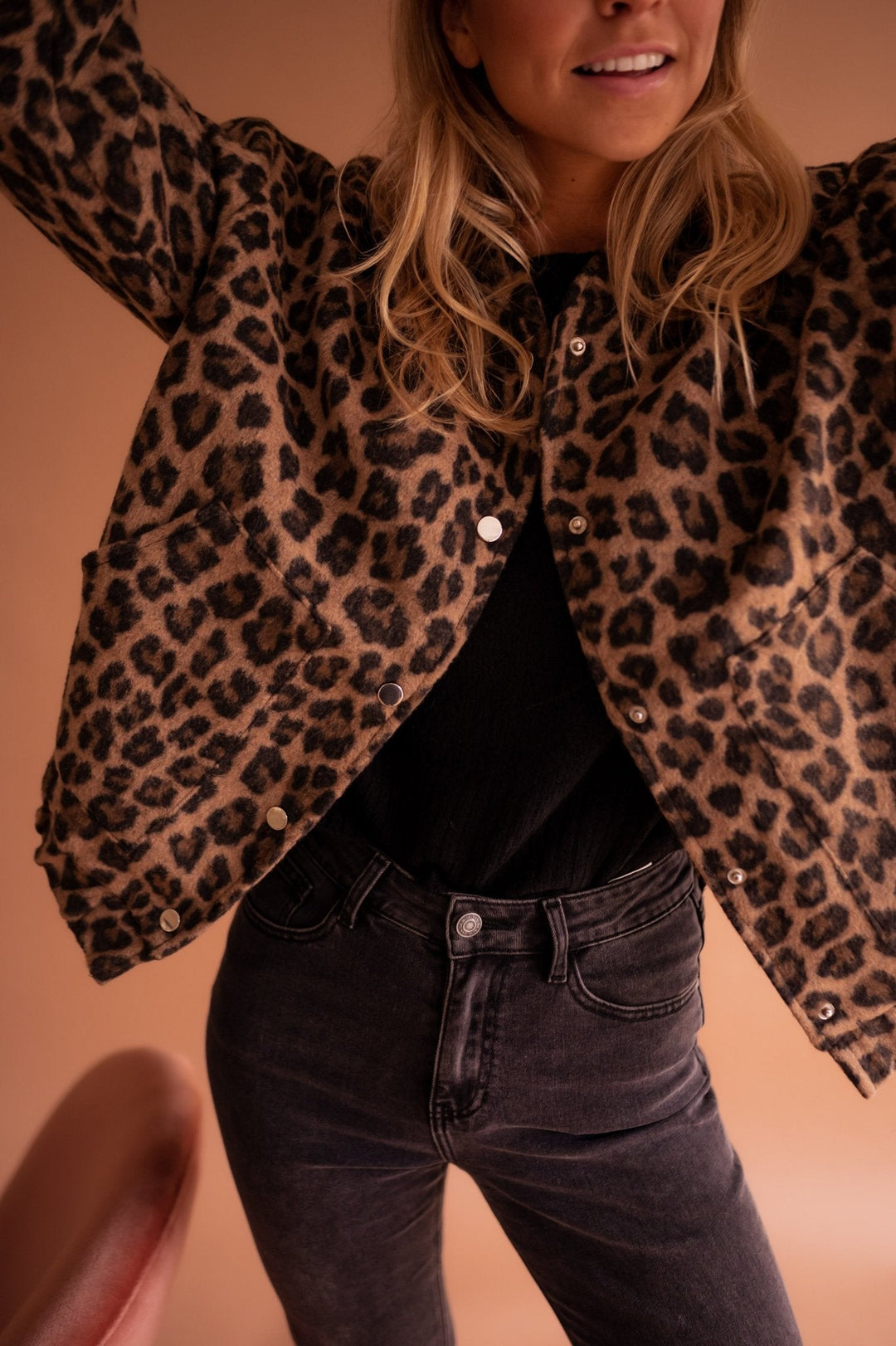 Women's cotton leopard-print mid-season jacket