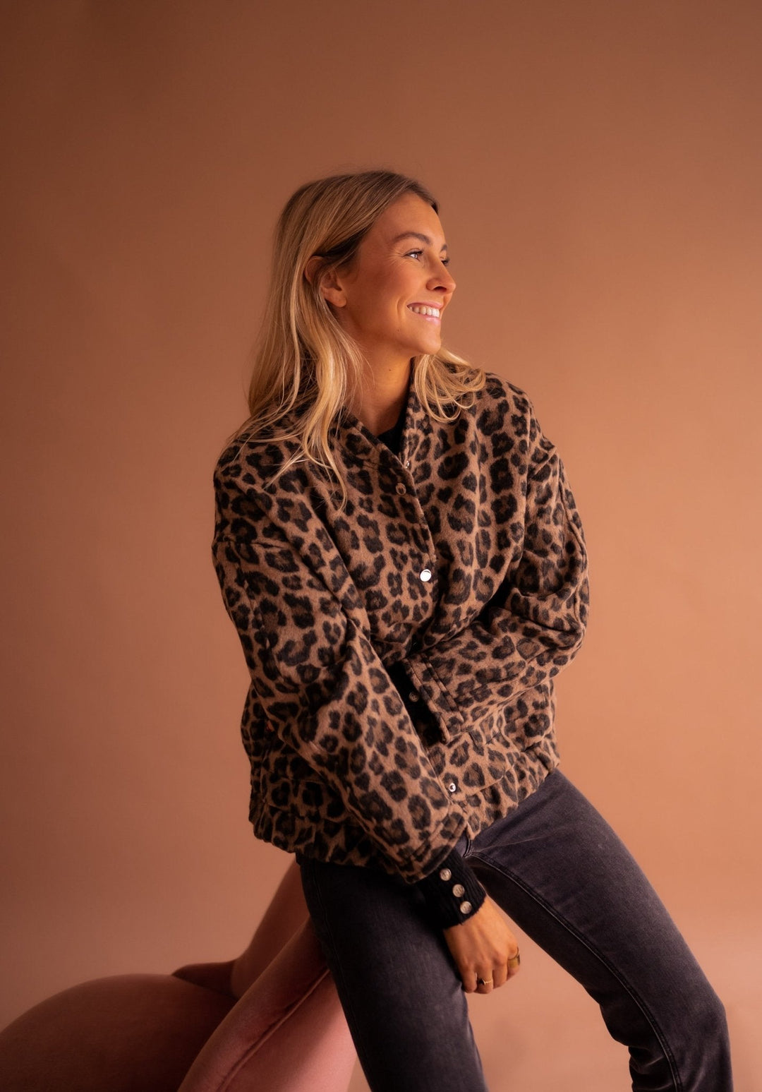 Women's cotton leopard-print mid-season jacket