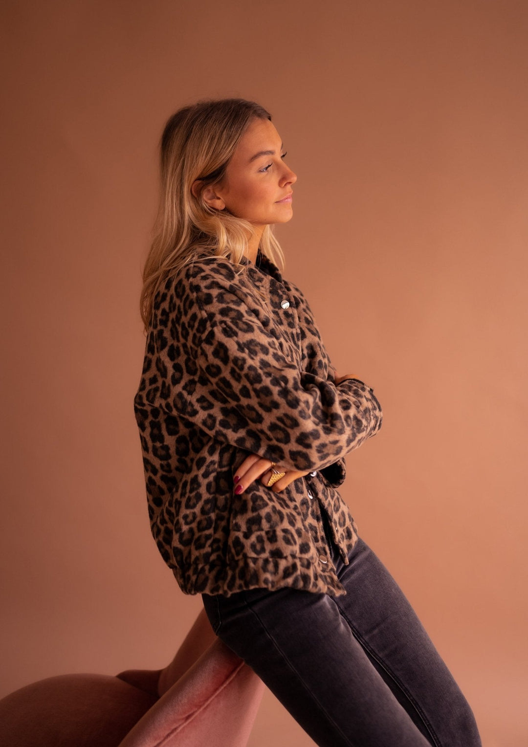 Women's cotton leopard-print mid-season jacket