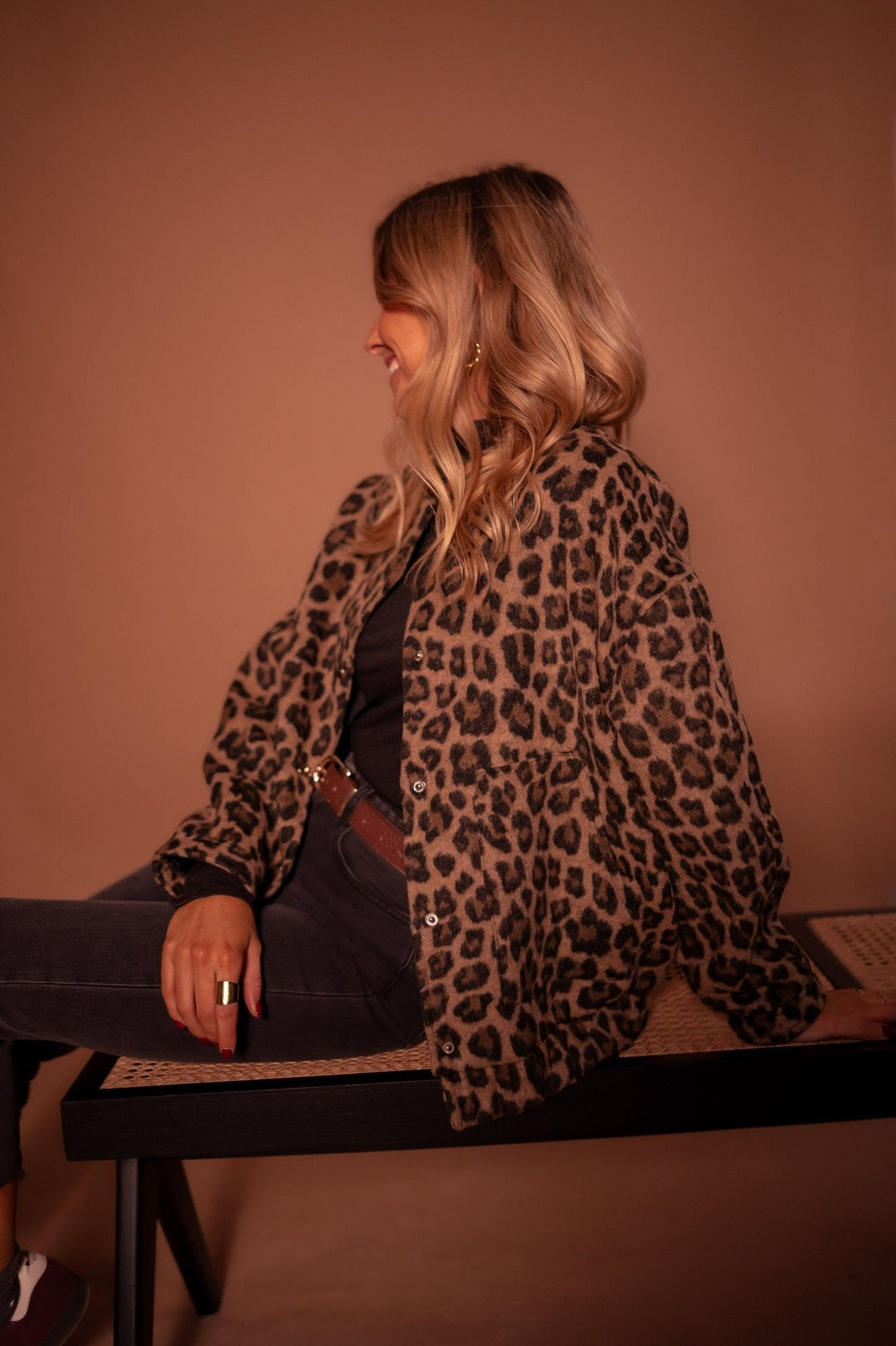 Women's cotton leopard-print mid-season jacket