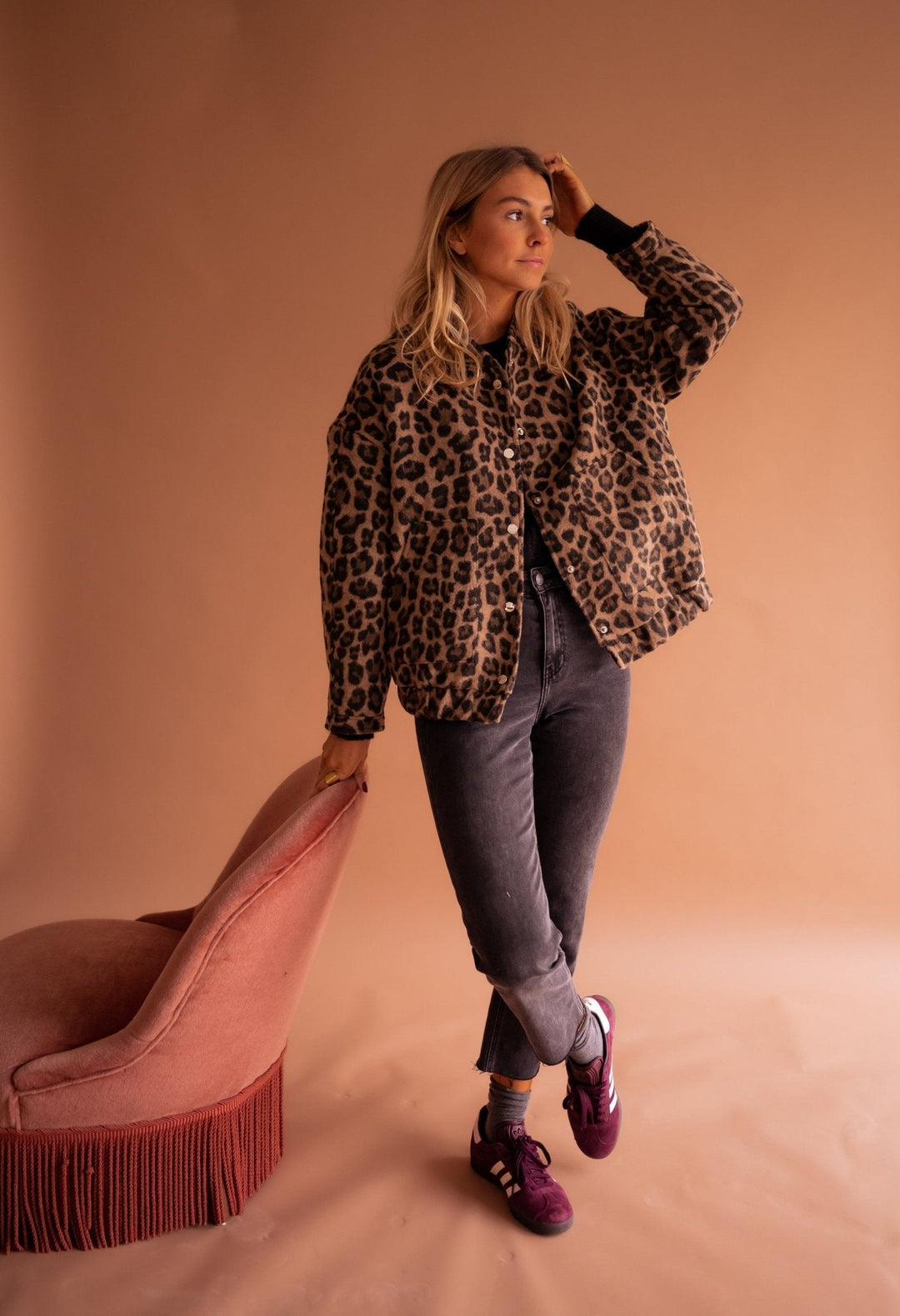 Women's cotton leopard-print mid-season jacket