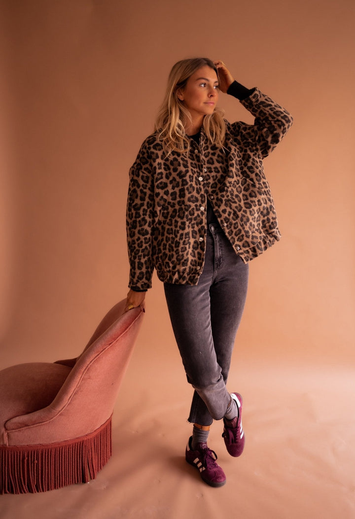 Women's cotton leopard-print mid-season jacket