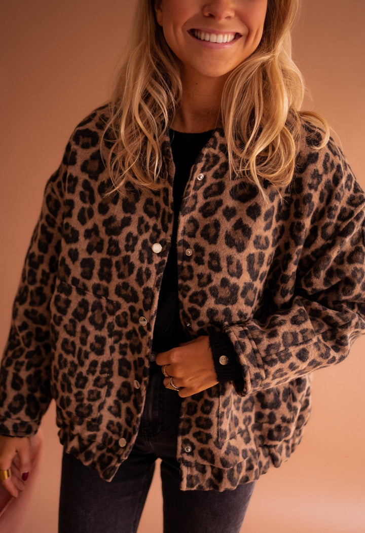 Women's cotton leopard-print mid-season jacket
