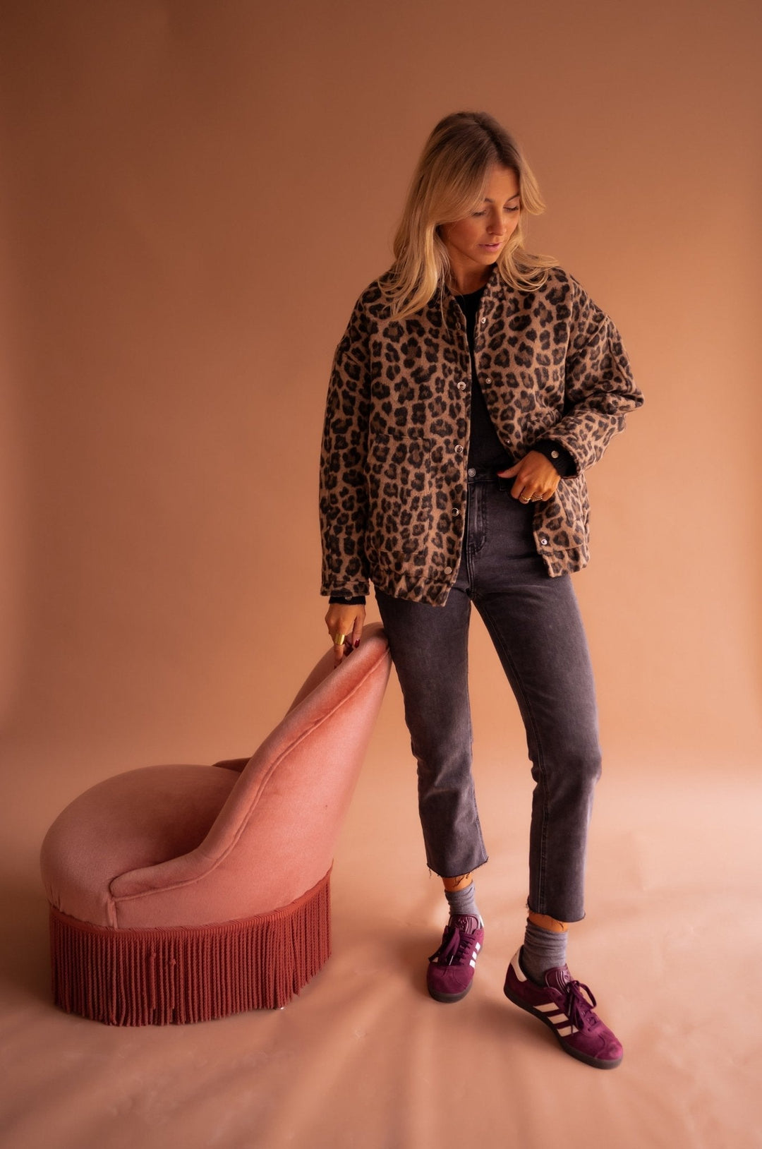 Women's cotton leopard-print mid-season jacket