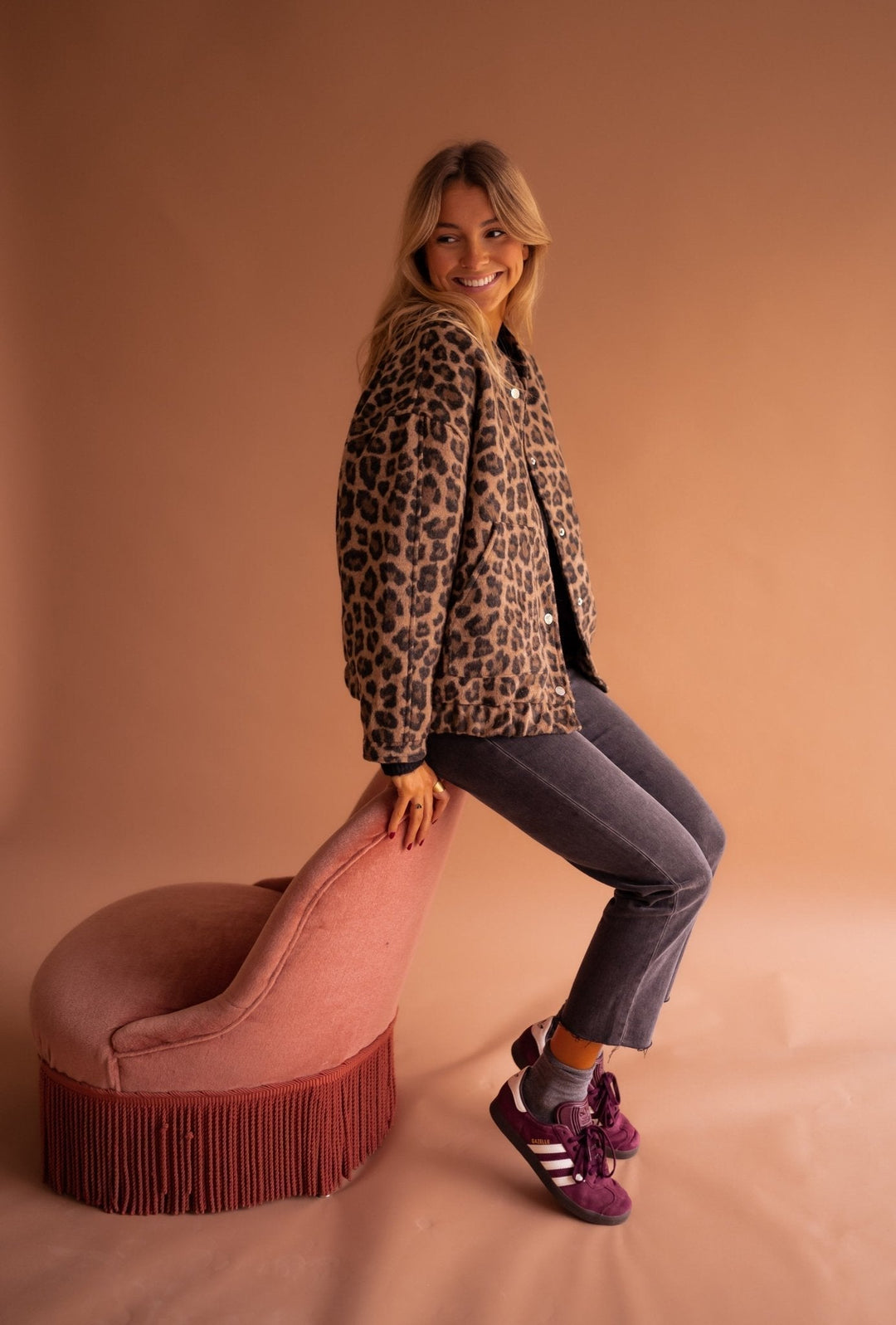 Women's cotton leopard-print mid-season jacket